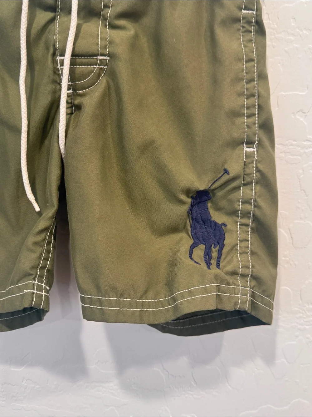 Polo by Ralph Lauren Olive Green Swim Trunks with Navy Polo Logo Boys 4T